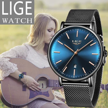 

LIGE Ultra-thin Ladies Watch Brand Luxury Ladies Watch Waterproof Watches Stainless Steel Quartz Watch Ladies Montre Femme+Box