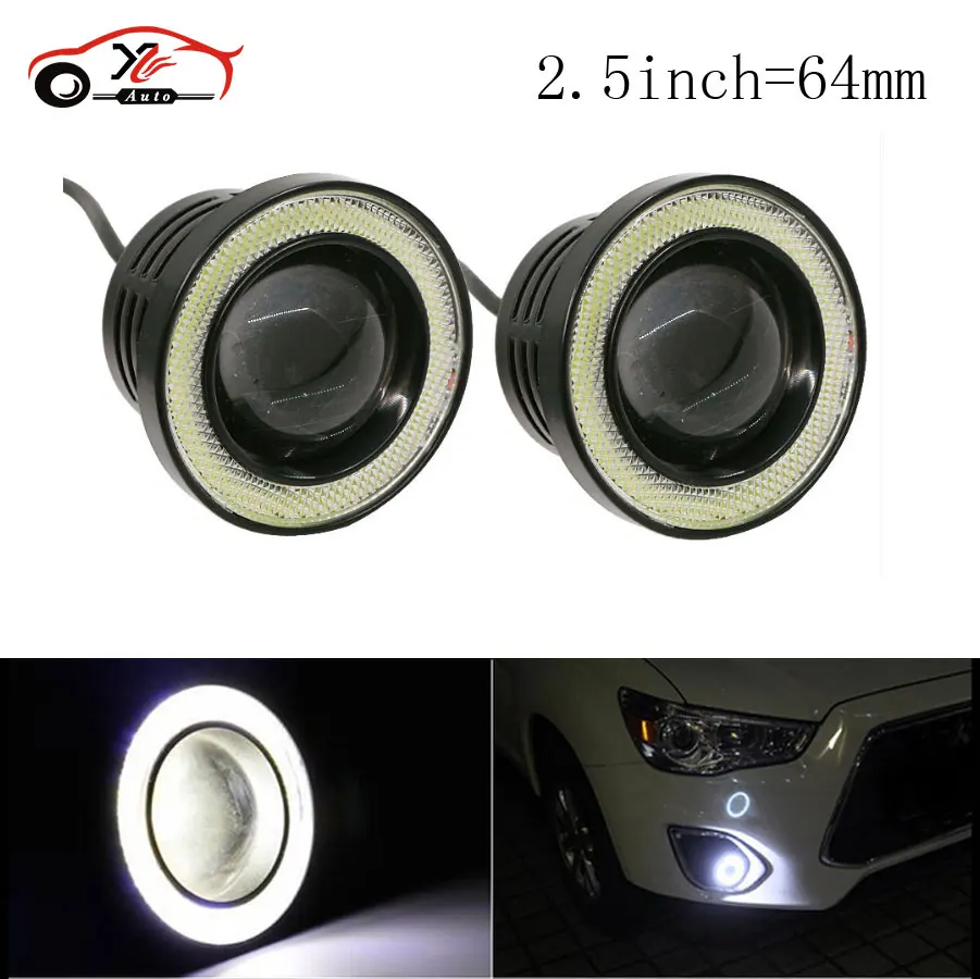

2pcs 2.5" Waterproof Projector LED With Lens Halo Angel Eyes Rings COB 30W Xenon White Blue Amber 12V SUV ATV Off Road Fog Light