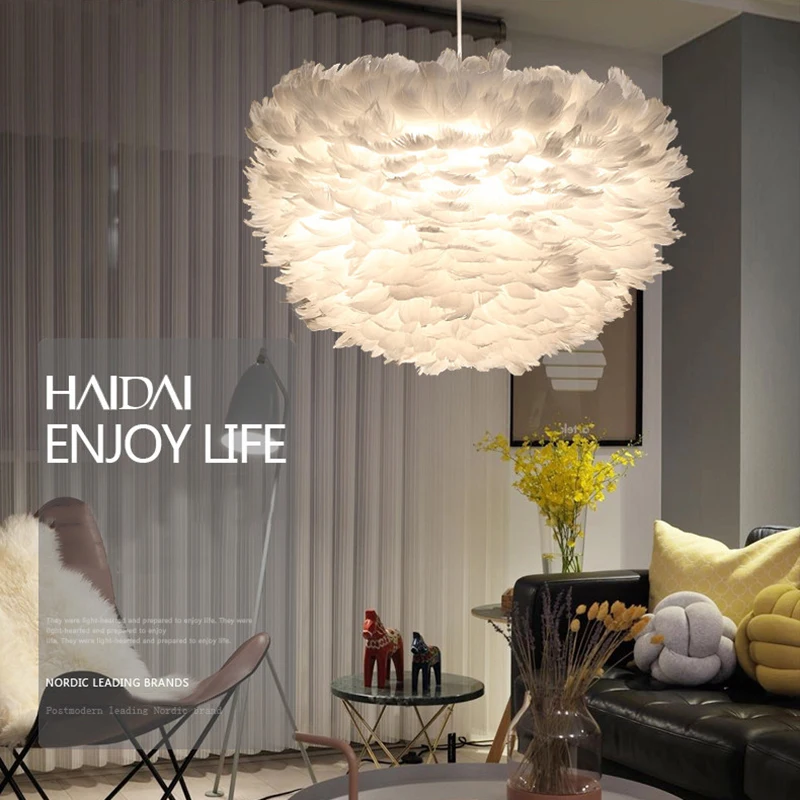  Loft Modern white nature Goose feather Pendant Lights romantic E27 led pendant lamps for home resta - 32824226328
