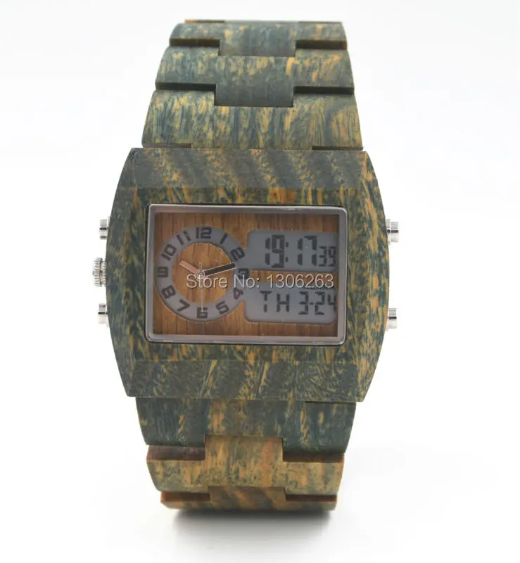 Hottest wood watch for men analog digital double movement led wood watch designer wood watch for