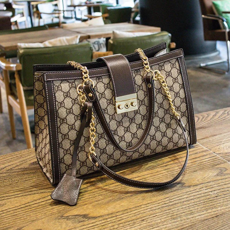

DOODOO 2019 New Women Message Bag PuHigh-quality Fashion Portable bag Chain Large capacity chain Tote Bag designer bags
