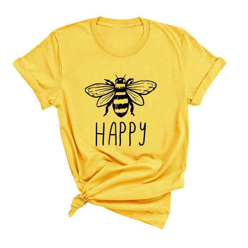 

Bee Happy T Shirt Women Caual Be Kind Honey T-shirt Unisex Cotton Short Sleeve Harajuku Trendy Graphic Tees Save The Bees XXXL