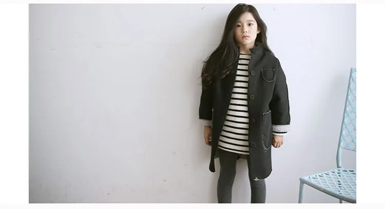 black fleece long girls coats for kids winter 2017 cotton jackets baby big girl tops clothing children mandarin collar coat girl (12)