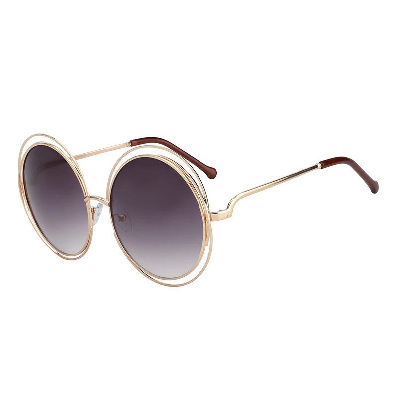 Высококачественный элегантный круглый проволочный каркас солнцезащитные очки Для женщин градиентные очки оттенки негабаритных очки - Цвет линз: Gold w smoke lens