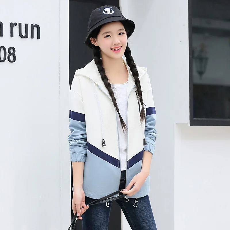 Spring Autumn Fashion Hooded Windbreaker Jacket Women