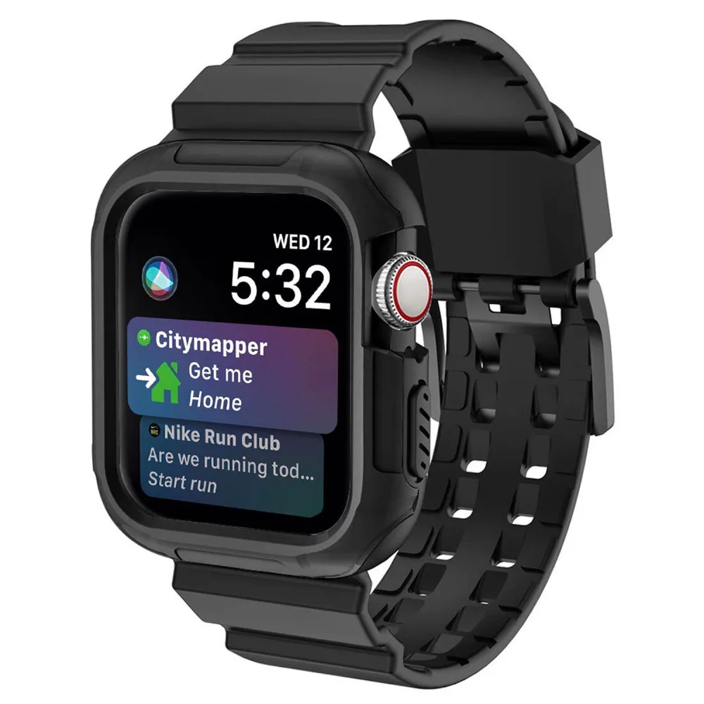 Силиконовый ремешок для работы с персональными компьютерами, Защитный чехол для наручных часов Apple Watch, версии 40/44 мм браслет Series 5 4 спортивные наручные часы ремень - Цвет ремешка: Black