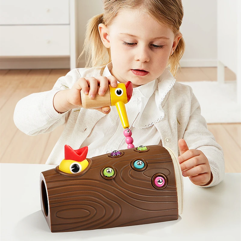 Дятел ловить червей игра Магнитные деревянные игрушки Дети Ранние развивающие игрушки для детей Детские Обучающие деревянные блоки игрушки для мальчиков