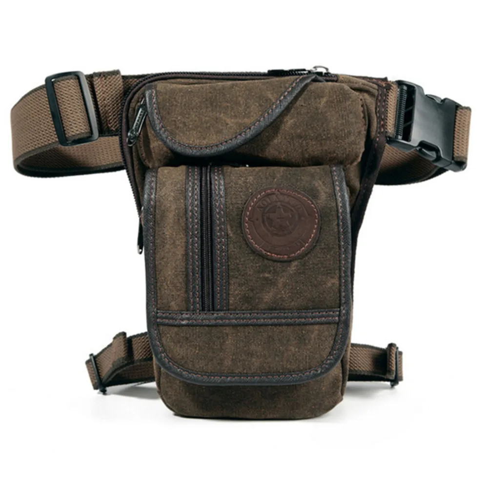 Мужская Брезентовая поясная сумка на пояс, поясная сумка для ног, сумки в стиле милитари для езды на мотоцикле, мужские сумки через плечо - Цвет: Coffee