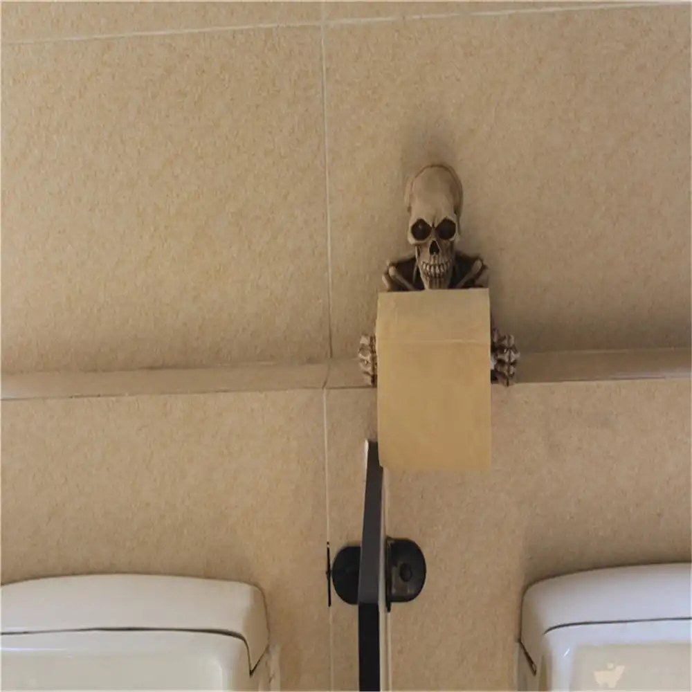 Skull Toilet Paper Towel Roll Holder Wall Hanging Mount Bone Dry Tissue Holder Skeleton paper towel Toilet holder stand for Bathroom Kitchen Halloween Decorations