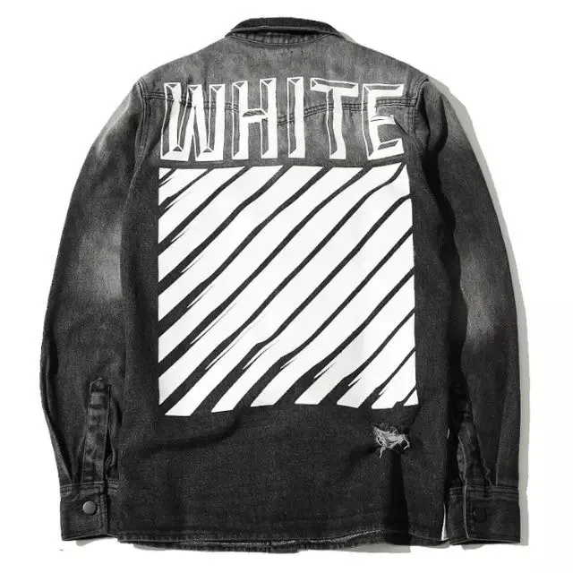 black and white striped jean jacket