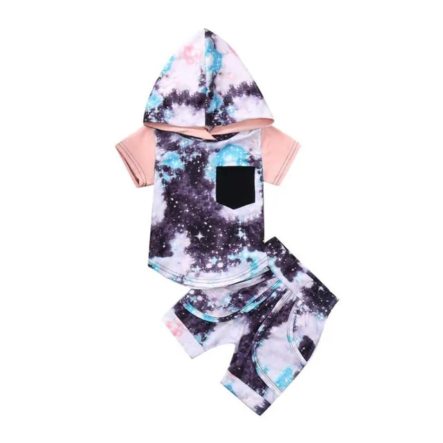2018 Summer Boy Clothes Set Galaxy Print Short Sleeve Hooded Summer