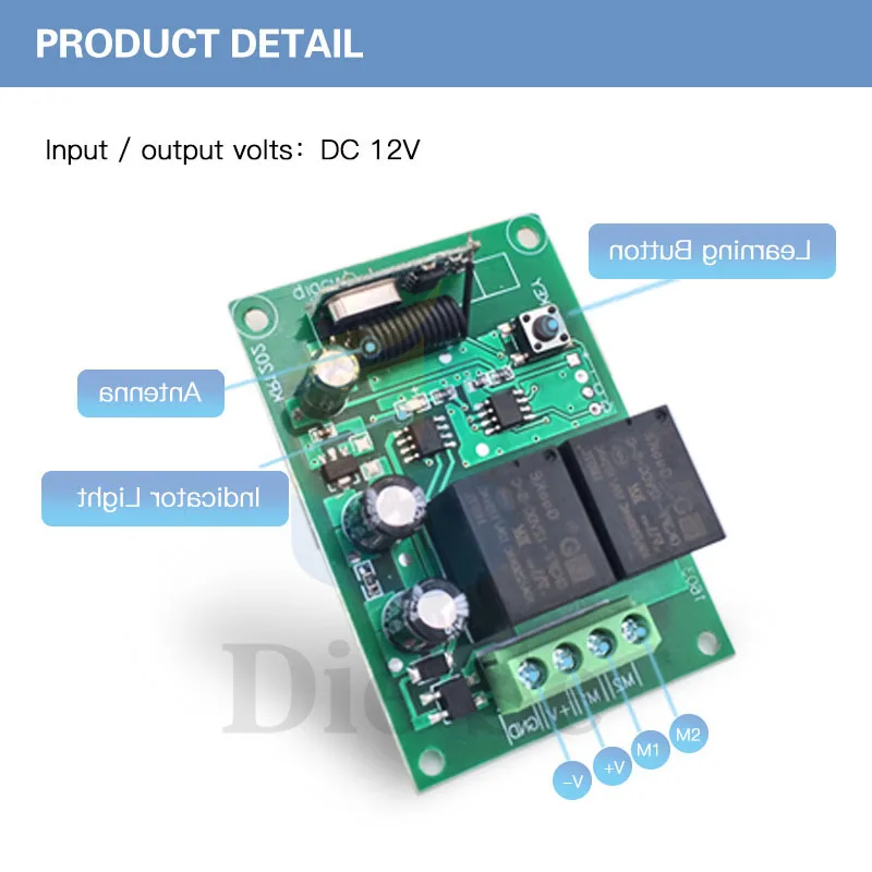 433 МГц rf 500 м беспроводной пульт дистанционного управления DC 12 В 10 А 2 банды реле приемник для универсального гаража/двери/двигателя/электрозанавеса