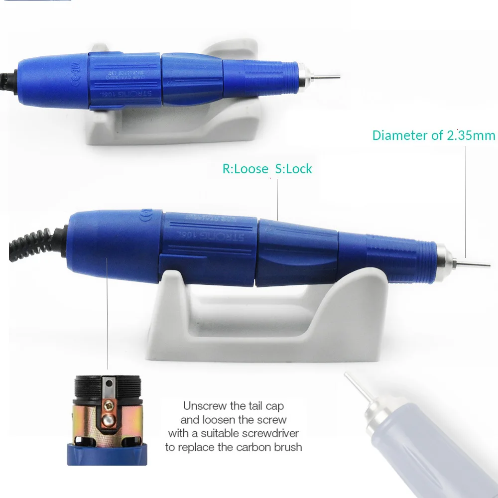 Skup 65W 35000RPM elektryczna wiertła do paznokci Strong 210 Model 204 rękojeść Manicure wiertarka Pedicure pilnik do paznokci Bit Nail Art Equipment