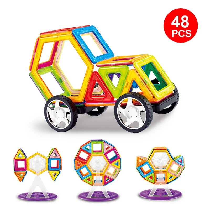 

48PCS/Set Standard Size Magnetic constrcution Blocks 3D Model Building Bricks Children Educational Toys Ferris wheel car