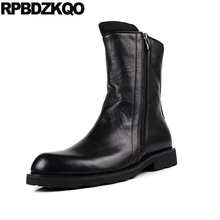 Черные роскошные ботинки до середины икры с натуральным лицевым покрытием дизайнерская обувь для мужчин Высококачественная обувь на молнии с мехом В Военном Стиле, г