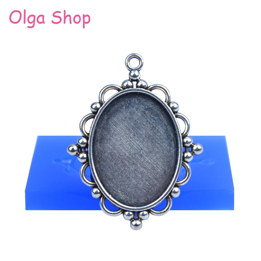 OYL072 55.5mm Oval Lace Mirror Frame Silicone Push Mold Picture Frame