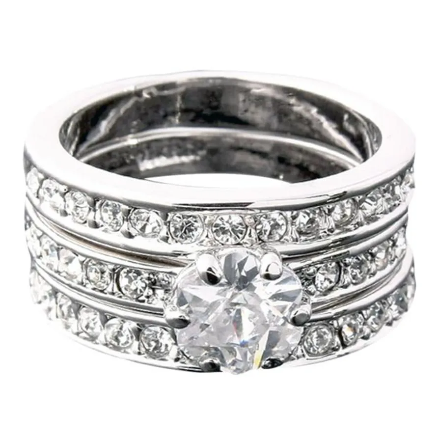 

1 color Rings 2018 Hot Fashion Cute New 3pcs/set Silver Cubic Zirconia Engagement Band Ring May3117