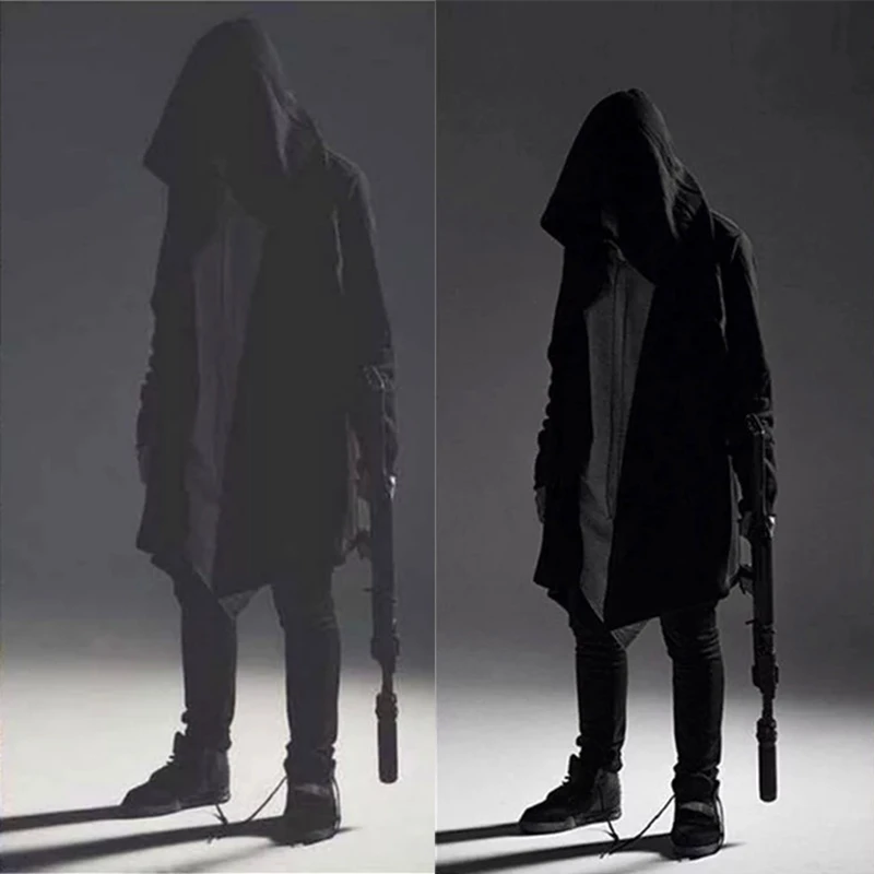 

Men black long Gothic streetwear hoodies hip hop cosplay stranger things jacket Assassin's Creed hat kanye oversized revenge