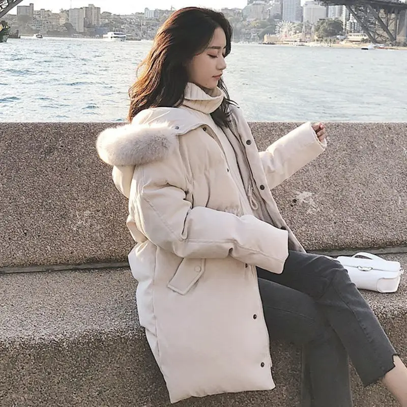 Manteau Col Neige Rembourré À Faux Capuchon ardoisé Lâche Épais De Femmes Survêtement Casual Fourrure Chaud 2018 Beige Hiver Veste Z233 Femelle Coton Parka Pta8q