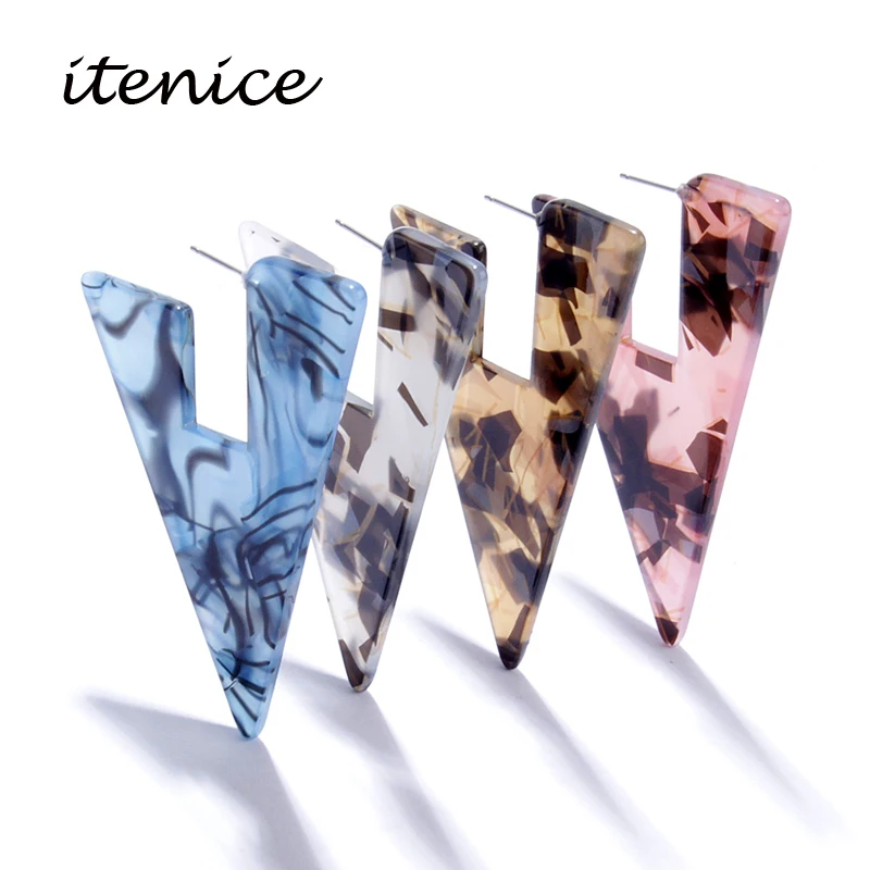 

Vintage Fashion Women Acrylic Geometric Cone Earrings Trendy Time Debris Resin Statement Earrings 2019 Statement Jewelry Party