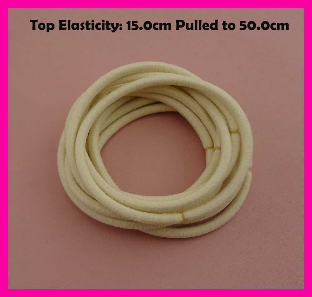 

50PCS 3mm Top Elasticity Beige Seamless Elastic Ponytail Holders rope Hair Bands,Ivory Elastic Hair Ties,circle length 15.0cm