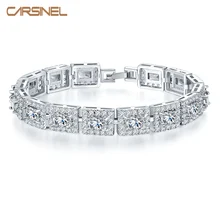 CARSINEL 5 цветов циркон камень 17 см квадратный браслет для женщин Европейский стиль аутентичный серебряный цвет ювелирные изделия Рождественский подарок BR0135