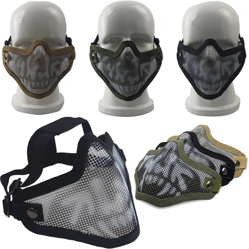 Ударная металлическая сетка защитная маска черепа тактические; на пол-лица Военная Регулируемая Защита глаз военная игра Охота велосипедная маска