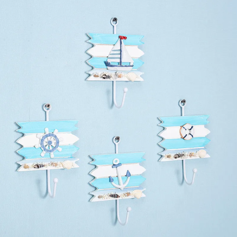 

4pcs/Lot Mediterranean Hook Ocean Wind Home Accessories Coat Hooks Marine Creative Wrought Iron Wall Hanging Decoration