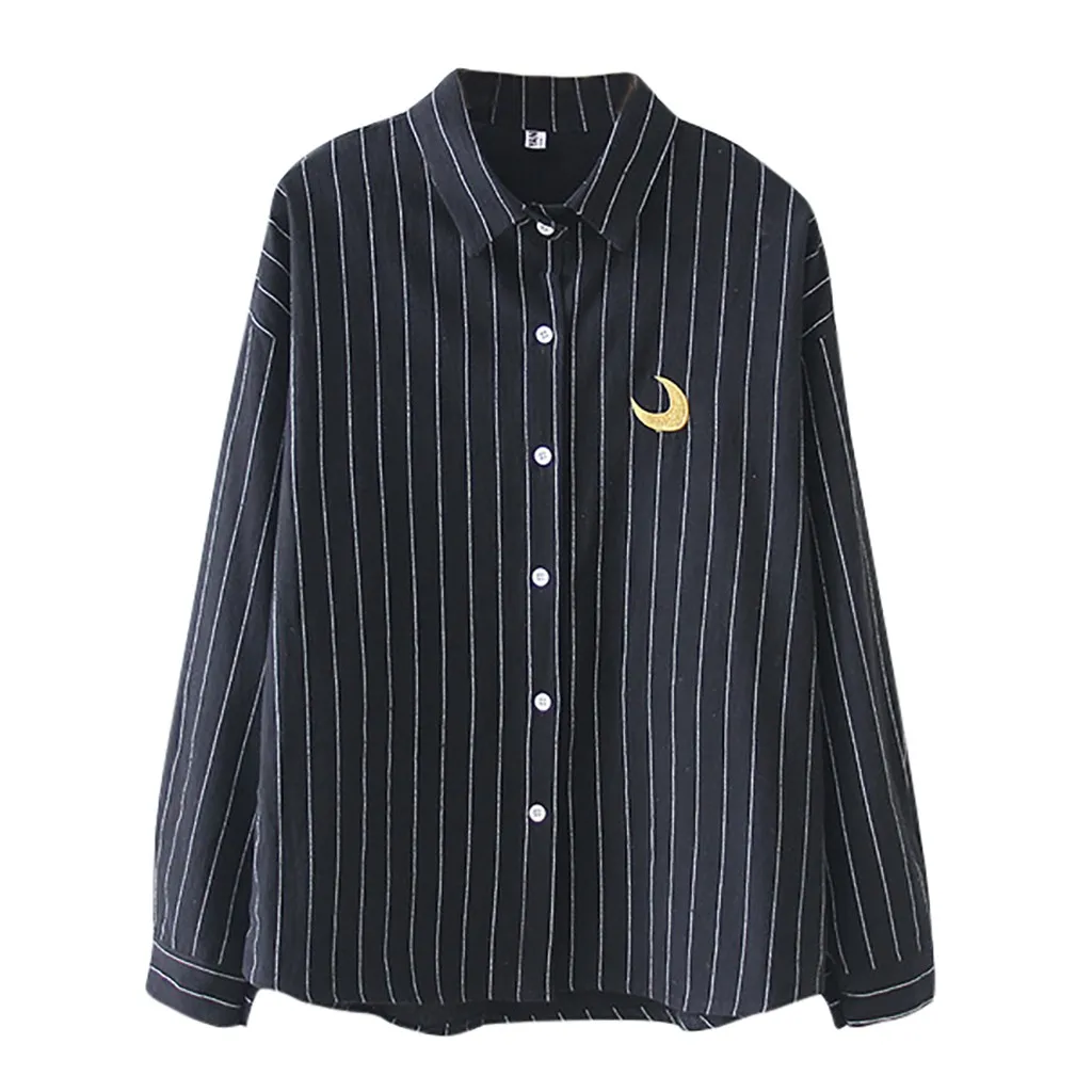 

Fashion Blouse Women Stripe Lapel Shirt Weather Printing Long Sleeve Loose Womens Tops and Blouses Blusas Mujer de Moda 2019