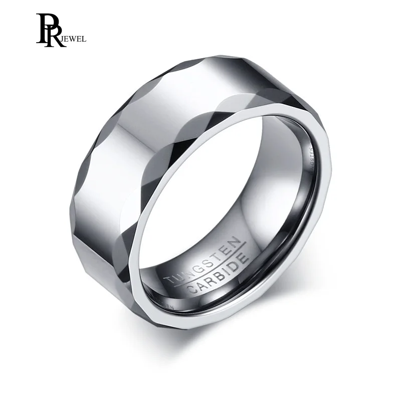 

Trendy 8mm Tungsten Carbide Silver Color Multi Facted Cut Ring Size 6 to 12