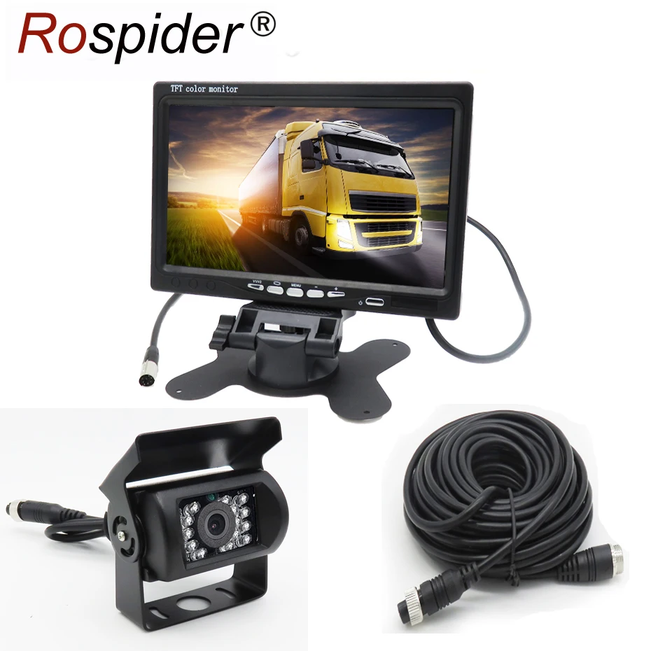 

7 Inch TFT LCD Car Monitor Display + 4 Pin IR Night Vision Rear View Camera for Bus Truck RV Caravan Trailers Visture H01