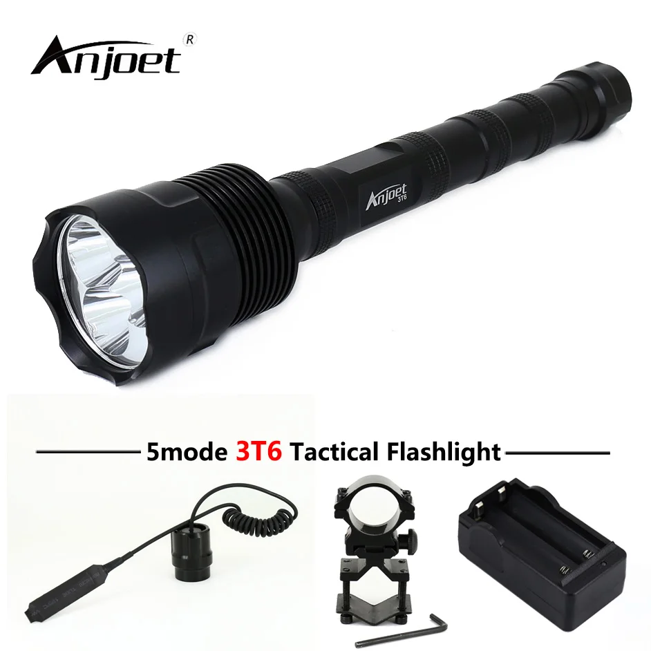 

ANJOET 5301B LED Hunting flashlight 6000Lm 3T6 Powerful XML 3xT6 5Mode Tactical torch+Charger+Remote Switch+Gun Mount Free match