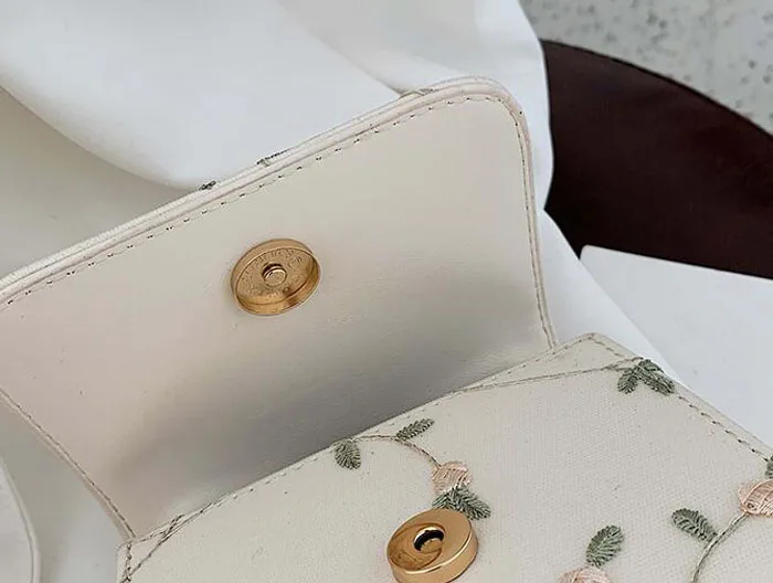 Hot Floral Embroidery Handbag Purse Handbag Pearl Chain Tote Bag Leather Messenger Bags Crossbody Clutch Bag