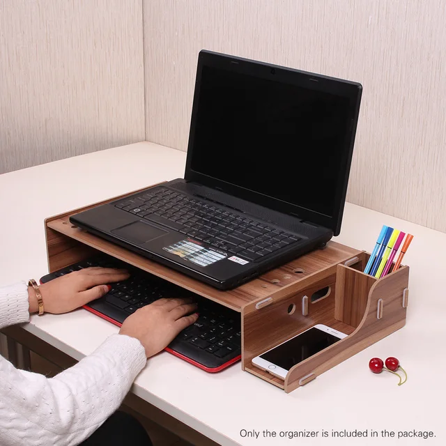 Elevated Wood Computer Monitor Stand Riser Laptop Shelf Desk Organizer