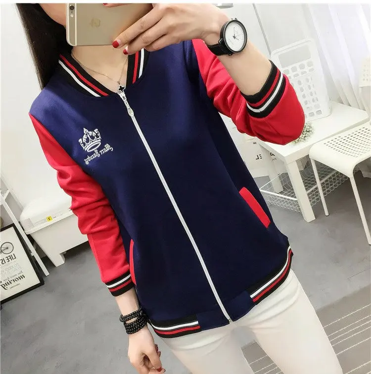2019 Women's Patchwork Jacket Coat Female Basic Jackets Autumn Long Sleeve Baseball Jackets Plus Size Embroidery Chaquetas Mujer (4)