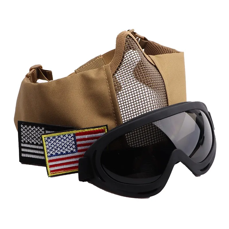 Охотничьи страйкбольные маски, дышащие полуметаллические стальные сетчатые маски для лица, UV400 очки+ комплект нарукавных повязок для охоты, пейнтбола - Цвет: 4