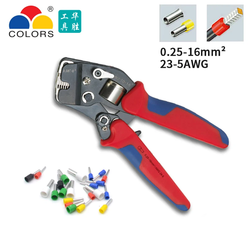 

VSC10-16-4A 0.08-16mm^2 23-5AWG Adjustable Precise Crimp Pliers Tube Bootlace Terminal Crimping Hand Tool HSC10-16-4A