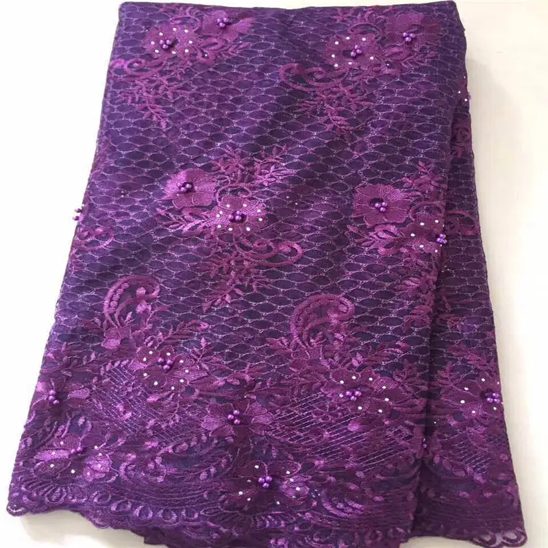 

Embroidery French Lace Fabric Beaded African French Lace Materials Nigerian Quality Tulle Mesh Lace With Beads For Dress