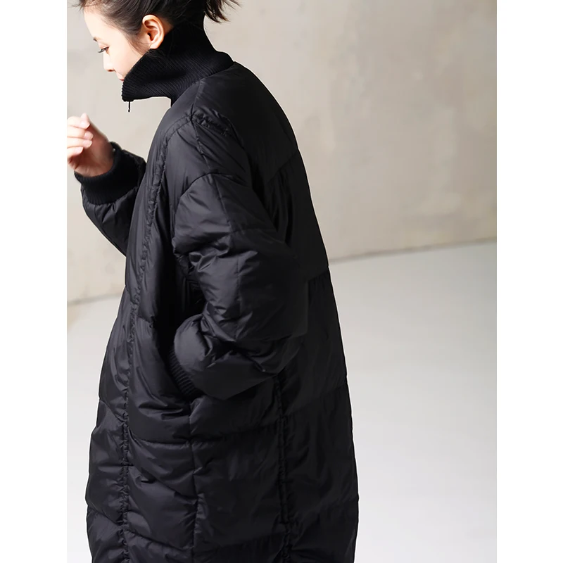 

Y8912 Literature and art large size vertical collar zipper drawstring in the long thick down jacket