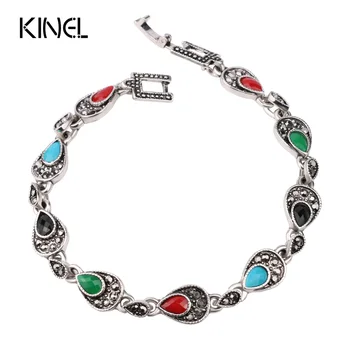 

Kinel 2016 Latest Bohemia Popular Drop Shape Colorful Resin Inlaid Rhinestones Bracelet For Women