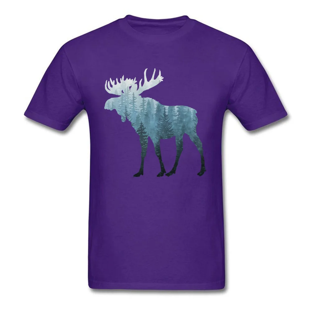 Geek Misty Forest Moose Tops Shirts for Men Designer Father Day Round Collar Cotton Short Sleeve T Shirt Summer Tee-Shirts Misty Forest Moose purple