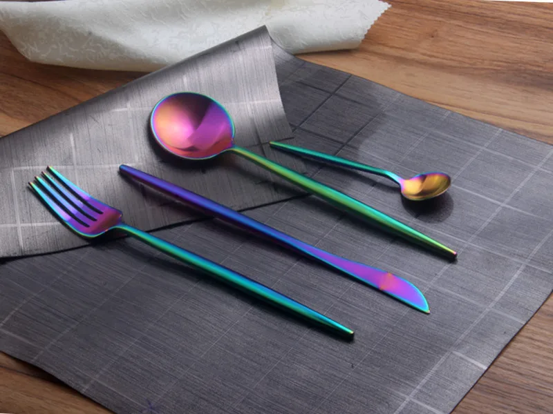 Новое поступление, набор столовых приборов из нержавеющей стали, Радужный позолоченный набор посуды, 4 штуки, красочный креативный столовый набор, вилка, нож