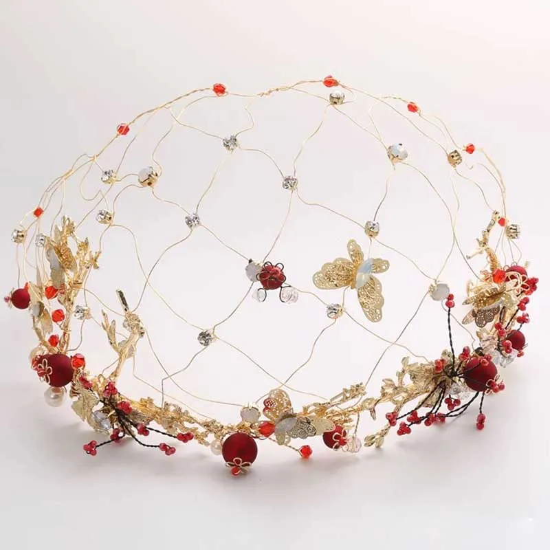 

Royal Luxurious Handmade Gold Brides Hair bands Butterfly Bridal Tiaras Crowns Hairbands Wedding Hair Accessories Hat