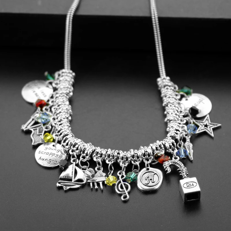 

DIY Hamilton Broadway Musical "Rise up"Pendant with Star,Gun,Music Symbol,Leaf Charms Lyrics h Necklace Women Jewelry