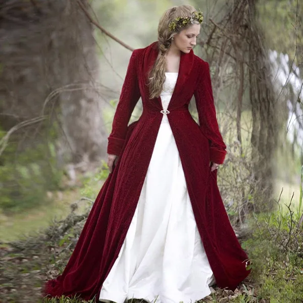 Свадебные плащи бордового цвета, Вельветовая накидка, куртка с длинными рукавами, Осень-зима, готическое длинное свадебное рождественское пальто, свадебные аксессуары
