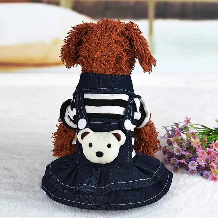 2016 Winter Warm New Dog Dress for Dog Clothes High Quality Jean Pet Clothes Fashion Striped Pets Dogs Princess Dresses Balck Red2