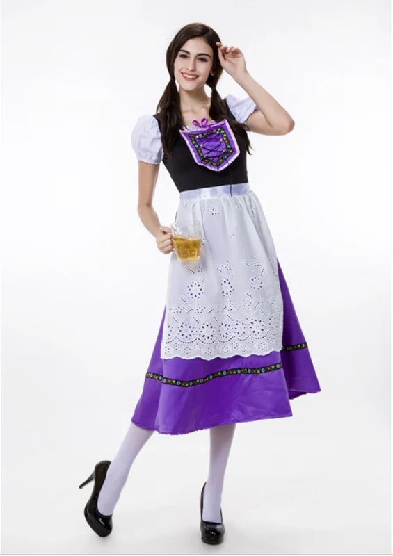 Женский костюм для Октоберфеста девушка официантка Dirndl фиолетовые платья Косплей Германия Баварская Карнавальная костюмная вечеринка на Хэллоуин