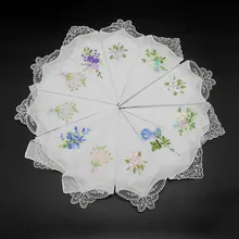 Винтажный хлопковый носовой платок девушка салфетка вышитые женские салфетки вышитые бабочки кружева платок в цветочки W8075