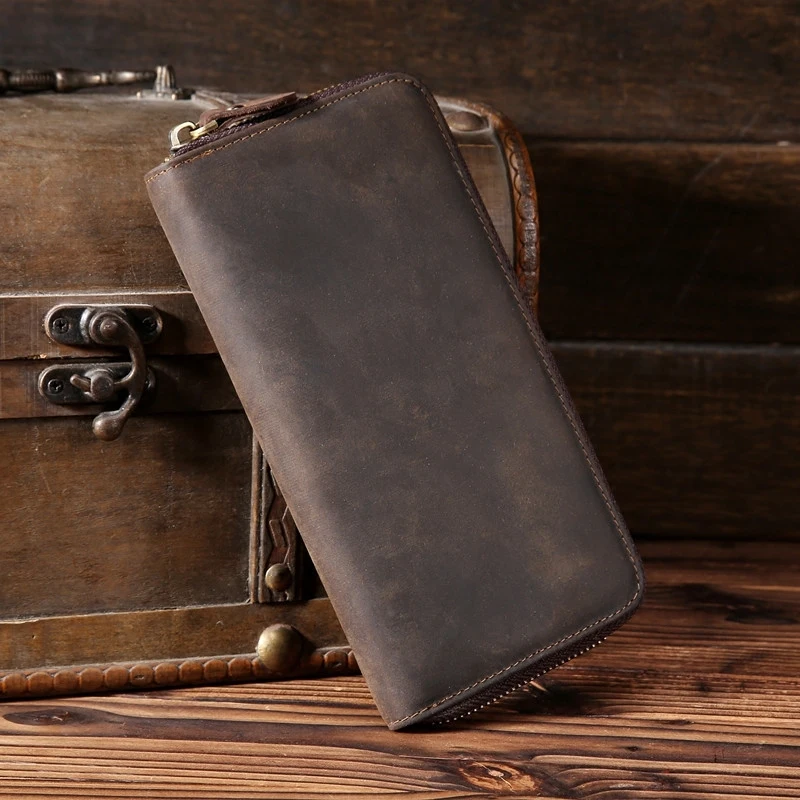 

LAPOE Solid Wristband Men Wallet male long zipper Men purse large capacity coin wallet purse brand new vintage phone clutch