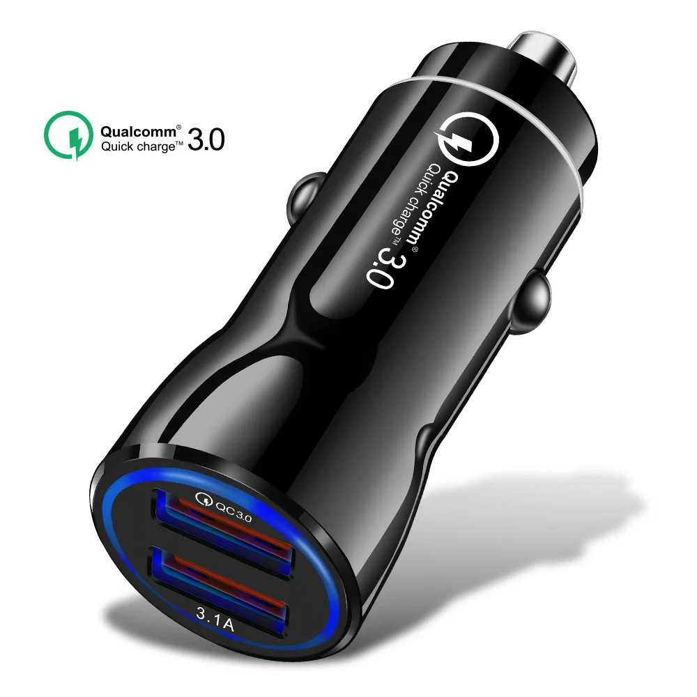 

3.1A Fast Car Charger Quick Charge 3.0 Dual USB For iphone XR XS Max Xiaomi Huawei Mobile Phone Charger Car Cigarette Lighter